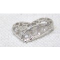 Beautiful Vintage Sterling Silver 925 Openwork Heart Pendant Small Clear Stones 26 x 28 mm (4.4 g)