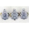 Three South African Defence Force Administrative Corps Collar Badges Pins Intact 35 x 21 mm