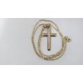 Vintage Sterling Silver 925 & 1/10 375 (9ct) Gold Bonded Chain With Cross Pendant L: 285 mm (3.2 g)