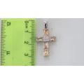 Vintage Sterling Silver 925 Cross Pendant Rectangular Cut Peach Stones/Clear Round Stones (2.8 g)