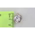 Beautiful Vintage Sterling Silver 925 Bezel Pendant With 6 mm Round Clear Crystal D: 14 mm (4.0 g)