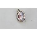 Beautiful Vintage Sterling Silver 925 Bezel Pendant With 6 mm Round Clear Crystal D: 14 mm (4.0 g)