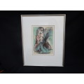 Stunning Original Mix Media Father Frans Claerhout (1919-2006) Painting Possibly Woman Havesting