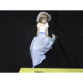 Beautiful Vintage Lladro NAO Daisy 1987 Porcelain Figurine, Girl Sitting Looking At Bird No 1042