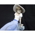Beautiful Vintage Lladro NAO Daisy 1987 Porcelain Figurine, Girl Sitting Looking At Bird No 1042