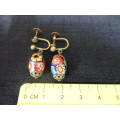 Beautiful Murano Glass Screw Back Earrings With Mosaic Millefiori Balls In Excellent Condition
