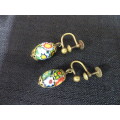 Beautiful Murano Glass Screw Back Earrings With Mosaic Millefiori Balls In Excellent Condition
