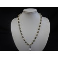 Stunning Fresh Water Pearl And Glass Necklace With Magnet Clasp And Glass Pendant