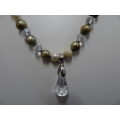 Stunning Fresh Water Pearl And Glass Necklace With Magnet Clasp And Glass Pendant