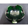 Vintage Heavy Large Marano Green Glass Ashtray