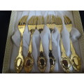 Vintage Eetrite 24 Carat Gold Plated Forks With Hand Painted Flower Porcelain Details Vintage Eetr