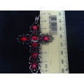 Lovely Large Filigree Cross With Red Stones Pendant In Excellent Condition