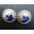 Vintage Signed Delft Windmill Sterling Silver Toned Screw Back Earrings In Excellent Condition