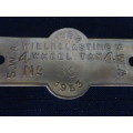 1952 South West African 4 Wheel Tax/Wielbelasting Metal Badge 39
