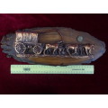 Vintage Copper Art 3D Western Covered Wagon Picture On Carved Wood (See My Description)