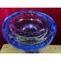 Lovely Vintage Whitefriars (heavy!) Sapphire Blue Controlled Bubble Glass Bowl