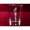 3D Laser Etched Glass Crystal Block With Hands And Flowers Paperweight