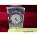 Lovely Sterling Silver And Enamel Miniature Carriage Clock With Guilloché Enamel And Roman Numerals