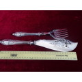 Beautiful Large Antique Silver Plated Fish Knife & Fork Serving Set In Excellent Condition