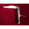 Wonderful Vintage `Laguiole` Folding Knife With Corkscrew And Wood Handle