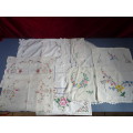 Vintage Joblot (3) Of Seven Mix Embroided Table Cloths - See My Description
