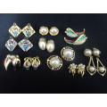 Beautiful Joblot Of Ten Pairs Of Costume Jewellery Clip On Earrings - In Excellent Condition