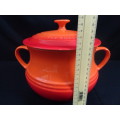 Beautiful Flamed Orange Red Le Creuset Heritage Stoneware Covered Bean Pot - H: 23cm x W: 30cm