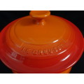 Beautiful Flamed Orange Red Le Creuset Heritage Stoneware Covered Bean Pot - H: 23cm x W: 30cm