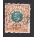 NATAL 1908 POSTAGE & REVENUE 10 POUND FISCAL STAMP. (BF105) CV 75 GBP. SELLING AS IS.