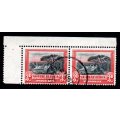 UNION 1927 DEF ISSUE LONDON PICTORIAL 3d USED PAIR `PERF DOWN`. SACC34a. CV R900. AS PER SCANS.