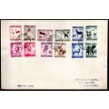 SWA 1954 DEF ISSUE SET OF (X12) USED ON FDC. CC182/93. CV R1100. AS PER SCANS. GREAT ITEM.