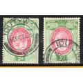 UNION 1933 2d KGV REVENUE SINGLES `POSTALLY USED-IDUTYWA 16/10/1935` (X2). AS PER SCANS. BAREFOOT 18
