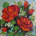 Crazy Wednesday Special... "Garden Roses" Acrylic Painting 15cm x 15cm