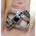 Designer`s Palladium ring with blue sapphires and zirconias