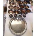 SET OF 12 SILVER PLATED GOBLETS AND TRAY.