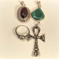COLLECTION OF STERLING SILVER PENDANTS AND RING. READ DESCRIPTIONS.