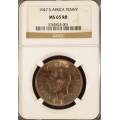 "TOP POP" COIN IN RED BROWN UNION OF SOUTH AFRICA 1947 PENNY GRADED MS65 RB BY NGC