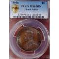 UNION OF SOUTH AFRICA 1926 PENNY GRADED MS65B BY PCGS (TOP POP COIN AT PCGS)
