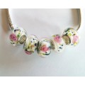 Pandora, white and pink detailed glass Murano bead charm