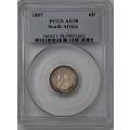 1897 Silver ZAR Sixpence PCGS Grade AU58