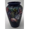 Walter Moorcroft blue vase Clematis pattern 13cm