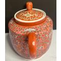 Vintage Chinese Pink / Red Famille Rose Tea Pot Porcelain Mun Shou Longevity Pat