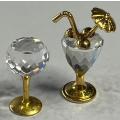 Swarovski Miniature Crystal Cocktail Glass w/ Umbrella & Glass  Gold Trim