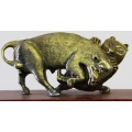 HANDMADE plated `Bull and Bear` carving mounted on a wooden block