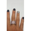Sterling sliver thick half eternity ring, set with semi precious small pink stones
