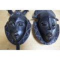 2 x African wooden carved mask heads