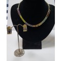18ct (47.7 grams) Yellow gold and semi precious stones necklace & earring set