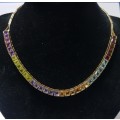 18ct (47.7 grams) Yellow gold and semi precious stones necklace & earring set