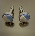 Stainless steel cufflinks with blue and white cotton