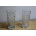 2 x stunning carved Glass Vases
